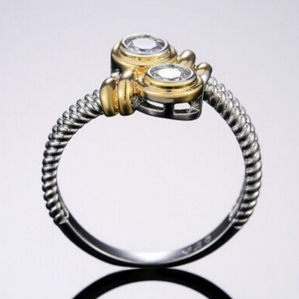 Diamond Two-Tone Cable Crossover Ring - Picture 6 of 10